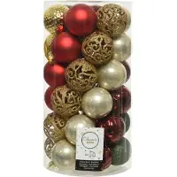 Décoris 37 Weihnachtskugeln 6cm Kunststoff Christbaumkugeln Christbaumschmuck Rot Champagner Grün