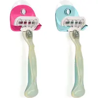 Kwmobile 2X Rasiererhalter mit Saugnapf - Selbstklebende Rasierer-Wandhalterung - Badezimmer-Organizer fόr Glas und Fliesen - Hellblau/Dunkelrosa