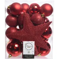 Christmas Decoration Weihnachtskugeln Kunststoff mit Christbaumstern 33er Set Weihnachtsrot