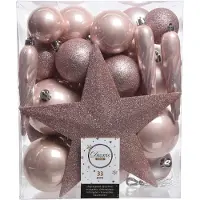 Christmas Decoration Weihnachtskugeln mit Christbaumstern Kunststoff 33er Set - Rosa