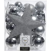 Décoris Weihnachtskugeln Mix 023371 bruchfest silber 33St