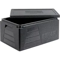Thermo Future Box , BOXER GN 1/1, Isolierbox schwarz mit Deckel, 230 mm tief, 42 Liter, robust, nachhaltig aus EPP