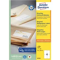 Avery Zweckform Etiketten , für Druckertyp Inkjet/Laser, rechteckig, nachhaltig, A4 Format, Papier, naturweiß, 400 Etiketten, B 148 x H 105 mm