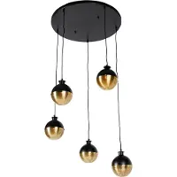 QAZQA - Industrie I Vintage I Industrie I Vintage I Hängelampe I Pendellampe I Pendelleuchte schwarz mit Messing 5-flammig Lichter - Haicha I Wohnzimmer I Schlafzimmer - Stahl Rund I Kugel I Kugelförm