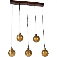 QAZQA Industrielle Hängelampe Bronze mit Holz 5 Lichter - Haicha
