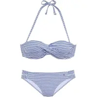 s.Oliver Bügel-Bandeau-Bikini , Damen, Gr. 36, Cup C, blau (hellblau, weiß), Microfaser, Recycling-Polyamid, gestreift, Bikini-Sets Bügel-Bandeau-Bikini, in getwisteter Optik, Topseller