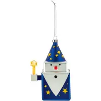 Alessi Weihnachtsanhänger Zauberer Cubomago blau, Designer Massimo Giacon, Marcello Jori, 7x10.4x6 cm
