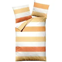 TRAUMSCHLAF Bettwäsche Biber Streifen orange 200x220 cm + 2x 80x80 cm
