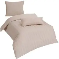 TRAUMSCHLAF Mako-Satin Bettwäsche Uni Streifen 4 cm 155x200 cm + 80x80 cm beige
