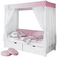 Ticaa kindermobel Himmelbett "Rosa" 310 Kiefer Weiß (Rosa/Weiß Stern) Ticaa Weiß
