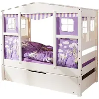 Ticaa kindermobel Hausbett Mini mit Bettkasten "Horse Lila" Kiefer Weiß Ticaa Weiß