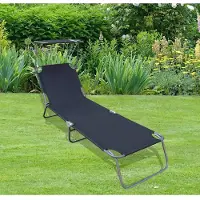 VCM Sonnenliege klappbar, Maße ca. L. 185 x H. 24 x B. 55 cm, Gartenliege faltbar, leicht und kompakt, Liegestuhl mit verstellbarem Sonnendach