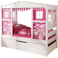 Ticaa kindermobel Hausbett Mini mit Bettkasten "Horse Pink" Kiefer Weiß Ticaa Weiß