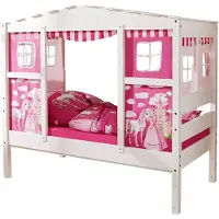 Ticaa kindermobel Hausbett Mini mit Bettkasten "Horse Pink" Kiefer Weiß Ticaa Weiß