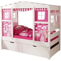 Ticaa kindermobel Hausbett Mini mit Bettkasten "Horse Pink" Kiefer Weiß Ticaa Weiß