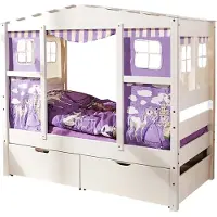 Ticaa kindermobel Hausbett Mini mit Bettkasten "Horse Lila" Kiefer Weiß Ticaa Weiß