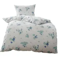 Dyckhoff Frottier Bettwäsche blaue lein Blume 29991 135x200 bügelfrei