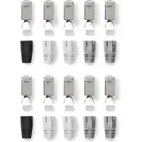 Nedis RJ45-Stecker - RJ45 Pass Through - Festes/verseiltes FTP CAT7 - Gerade - Vergoldet - 10 Stück - Polycarbonate - Grau / Schwarz / Weiss - Box