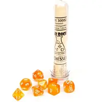 Chessex Würfelset - Lab Dice - Borealis Blood Orange/white LUMINARY (7+1 Würfelset-Tube) - leuchtet im Dunkeln 293547
