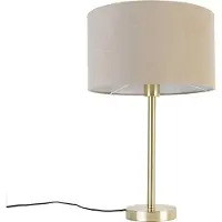 QAZQA - Design Klassische Tischlampe Messing mit Schirm hellbraun 35 cm - Simplo I Wohnzimmer I Schlafzimmer - Stahl Rund - LED geeignet E27