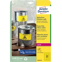 Avery Wetterfeste Folien-Etiketten, gelb, 63,5 x 29,6 mm, permanent, Gelb, Selbstklebendes Druckeretikett, A4, Polyester, Laser, Dauerhaft