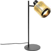 QAZQA - Industrie I Vintage I Industrie I Vintage I Tischlampe schwarz mit Gold I Messing - Kayden I Wohnzimmer I Schlafzimmer - Stahl Rund - LED geeignet E14