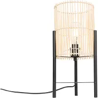 QAZQA - Landhaus I Vintage Skandinavische Tischlampe Bambus - Natasja I Wohnzimmer I Schlafzimmer - Bamboo Länglich I Zylinder - LED geeignet E27