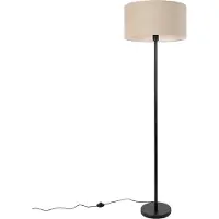 QAZQA Stehlampe Schwarz mit Schirm HellBraun 50 cm Simplo