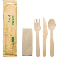 Papstar Holzbesteckset - Gabel, Messer, Löffel + Serviette 30-teilig.
