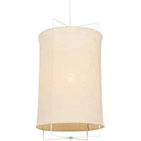 QAZQA - Design Design-Hängeleuchte weiß mit beigefarbenem Schirm - Rich I Wohnzimmer I Schlafzimmer - Textil Zylinder - LED geeignet E27