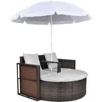 vidaXL Gartenbett mit Sonnenschirm Braun Poly Rattan