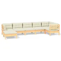 vidaXL 7-tlg. Garten-Lounge-Set mit Creme Kissen Massivholz Kiefer