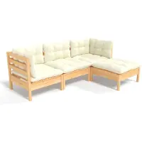 vidaXL 4-tlg. Garten-Lounge-Set mit Creme Kissen Kiefernholz