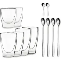 Feelino DUOS doppelwandiges Glas 2 x 80, 310, 400 ml Thermoglas inkl. Löffel Transparent