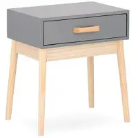 YES everyday Nachttisch Ordinary aus Kiefernholz, skandinavisches Design, grau, mit Schublade