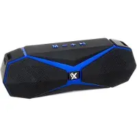 Izoxis Multifunktionaler drahtloser Bluetooth-Lautsprecher mit FM-Radio und Kartenleser, schwarz/blau, ABS-Kunststoff, 5,5x22x8 cm