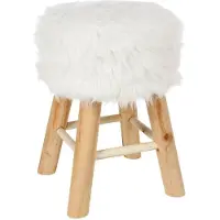 Atmosphera Furry-Hocker – Gepolsterte Sitzfläche aus Fell – Holzbeine – Weiss