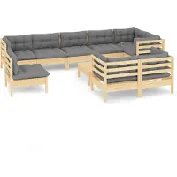 vidaXL 10-tlg. Garten-Lounge-Set mit Grauen Kissen Kiefer Massivholz