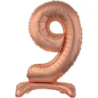 GoDan S.A Roségoldener Folienballon Nummer 9 mit Basis 74 cm