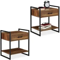 Relaxdays 2 x Nachttisch Industrial Braun,Schwarz
