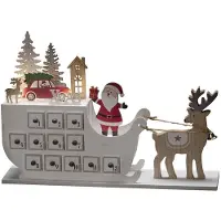 Konstsmide LED Holzsilhouette, "Adventskalender mit Schlitten", 6h Timer, 3 warm weiße Dioden, batteriebetrieben, Innen, transparentes Kabel, Batterie: 2 x AAA 1,5V (exkl.) - 3263-210