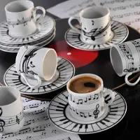 Hermia | Set mit 6 Kaffeetassen und Untertassen West Schwarz Porzellan 28x18x7 cm | NADUVI