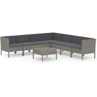 vidaXL 8-tlg Garten-Lounge-Set mit Auflagen Poly Rattan Grau Modell 15