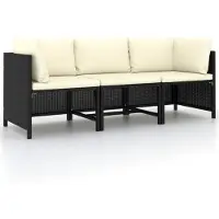 vidaXL 3-Sitzer-Gartensofa mit Auflagen Schwarz Poly Rattan