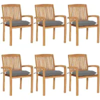 vidaXL Stapelbare Gartenstühle mit Kissen 6 Stk. Massivholz Teak