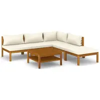 vidaXL 6-tlg. Garten-Lounge-Set mit Creme Kissen Massivholz Akazie