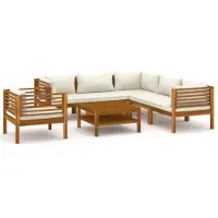 vidaXL 7-tlg. Garten-Lounge-Set mit Creme Kissen Massivholz Akazie