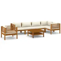 vidaXL 7-tlg. Garten-Lounge-Set mit Creme Kissen Massivholz Akazie