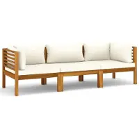 vidaXL 3-Sitzer-Gartensofa mit Creme Kissen Massivholz Akazie