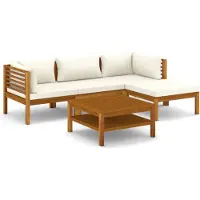 vidaXL 5-tlg. Garten-Lounge-Set mit Creme Kissen Massivholz Akazie